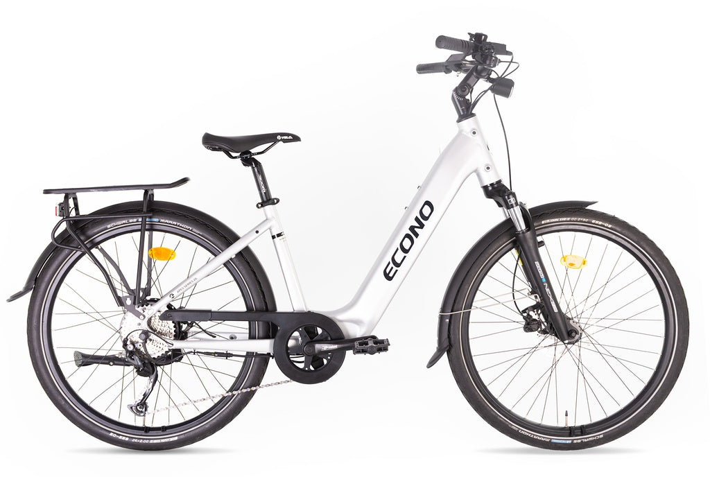 Električni bicikl ECONO Apes City 26 EER4 u alu sivoj boji, 26”, Bafang motor i hidraulične kočnice.