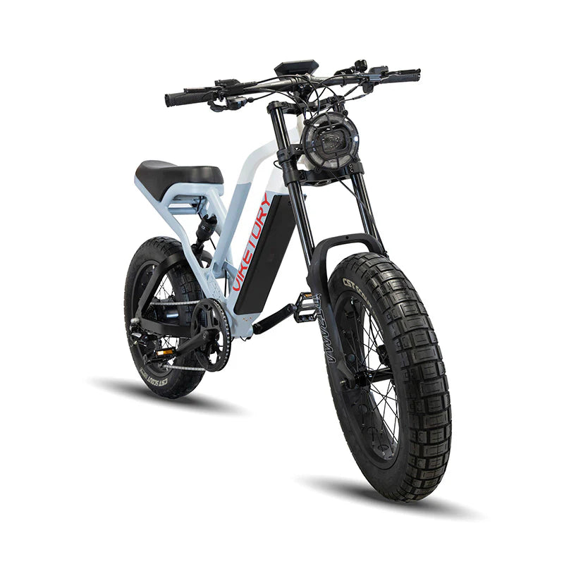 Plavo-bijeli Viketory Navy električni bicikl fat bike sa širokim debelim gumama i snažnim motorom