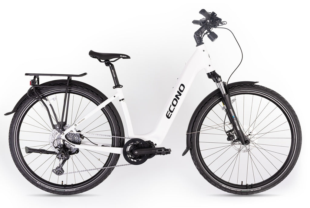 ECONO Mare SUV 28 EEC5 Snow White 2026 e-bike with Bafang M410 mid-drive, 28-inch wheels and lights